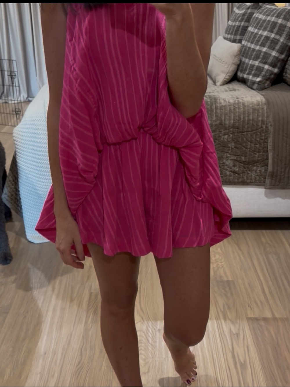 Women's Hot Pink Striped Elastic-Waist Shorts and high low top
